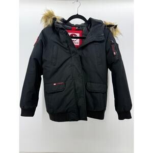 Canada Weather Gear Girls Faux Black Insulated Jacket w/ Fur Lined Hood